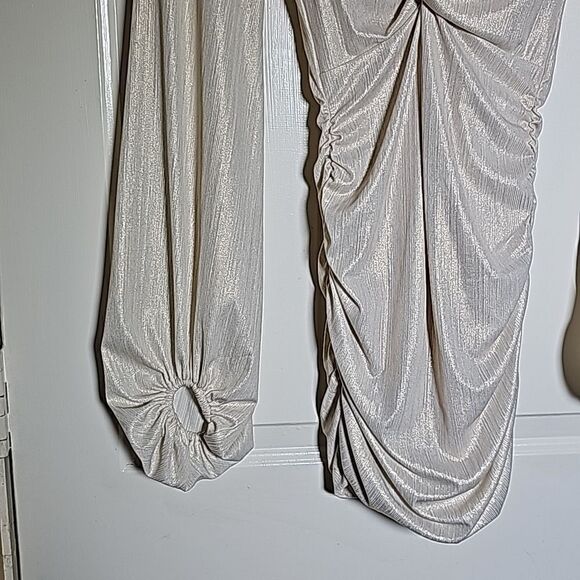 Lucy‎ in the Sky Cream Ruched Bodycon Long Sleeve Mini Dress Size XSmall - Picture 9 of 11